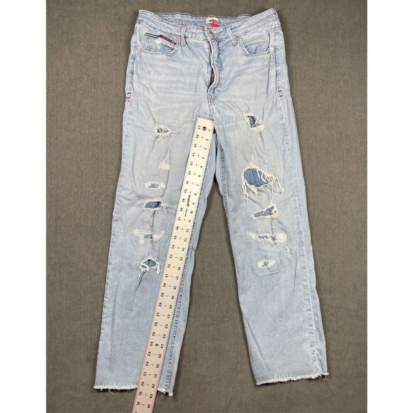 Vintage 90s Distressed Baggy Jeans Tommy Jeans Women 14 32 Light Wash Grunge - Picture 7 of 15